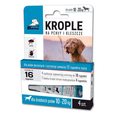 Super Beno krople przeciw pchłom dla średnich psów (10-20 kg), 4 x 2,5 ml