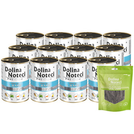 Mokra karma dla psa Dolina Noteci Premium bogata w jagnięcinę zestaw 12 x 400 g + gratis Natural Treats Veal Liver wątroba cielęca 150 g