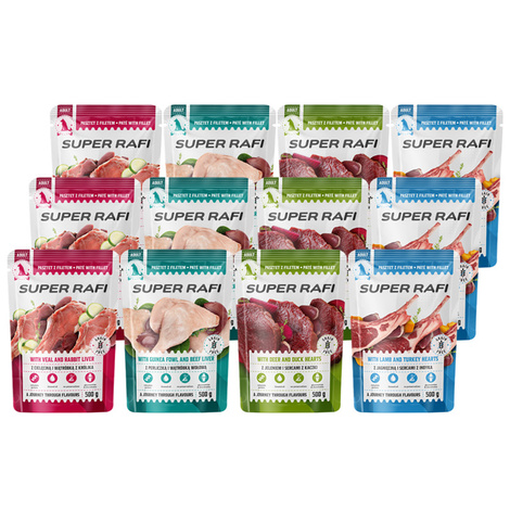 Super Rafi Mokra karma dla psa mix smaków zestaw 12 x 500 g