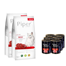  Karma sucha dla kota Piper Animals z wołowiną zestaw 2 x 3 kg + 6 x 400 g Dolina Noteci Premium z cielęciną