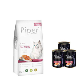  Karma sucha dla kota po sterylizacji Piper Animals z łososiem zestaw 3 kg + 3 x 400 g Dolina Noteci Premium z łososiem