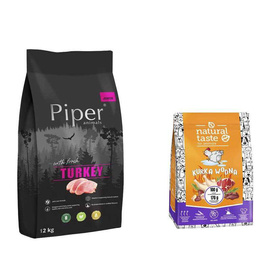 Karma sucha dla psa Piper Animals Junior z indykiem 12 kg + Karma suszona Natural Taste Kurka Wodna 1 kg