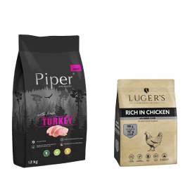 Karma sucha dla psa Piper Animals Junior z indykiem 12 kg + Luger’s karma suszona dla psa bogata w kurczaka 1 kg