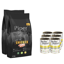 Karma sucha dla psa Piper Animals z kurczakiem zestaw 2 x 12 kg + 6 x 800 g Dolina Noteci Premium bogata w kurczaka