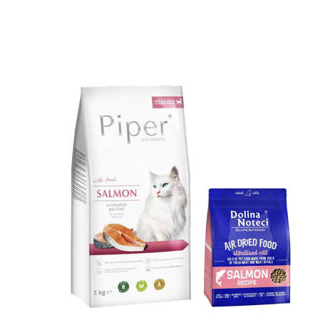  Karma sucha dla kota Piper Animals Sterilised z łososiem 3 kg + Dolina Noteci Superfood danie z łososia karma suszona dla kota po sterylizacji 1 kg