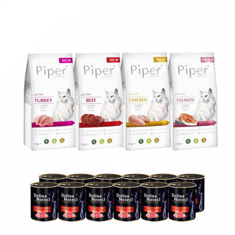  Karma sucha dla kota Piper Animals mix smaków zestaw 4 x 3 kg + 12 x 400 g Dolina Noteci Premium z cielęciną