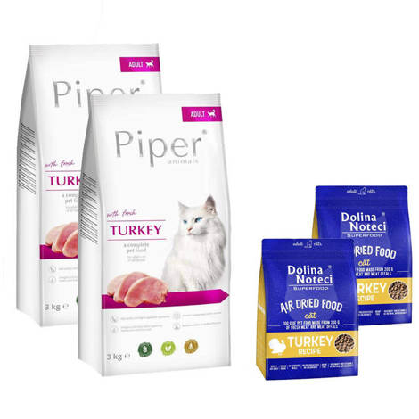  Karma sucha dla kota Piper Animals z indykiem 2 x 3 kg + Dolina Noteci Superfood danie z indyka karma suszona dla kota 2 x 1 kg