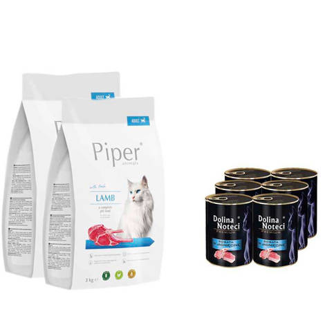  Karma sucha dla kota Piper Animals z jagnięciną zestaw 2 x 3 kg + 6 x 400 g Dolina Noteci Premium z jagnięciną