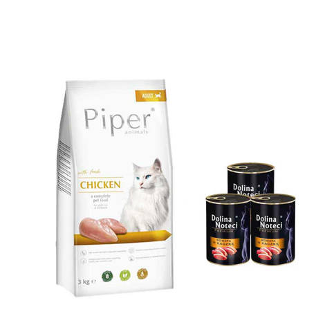  Karma sucha dla kota Piper Animals z kurczakiem zestaw 3 kg + 3 x 400 g Dolina Noteci Premium z kaczką