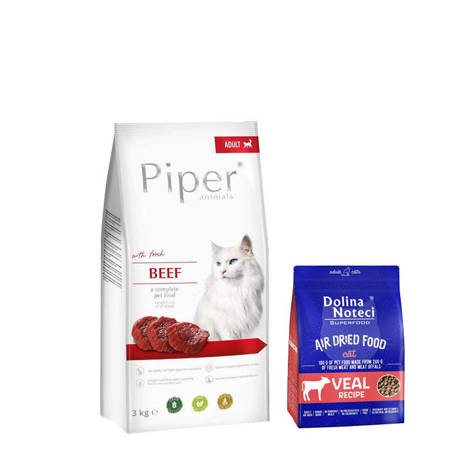  Karma sucha dla kota Piper Animals z wołowiną 3 kg (do 15.12.2023) + Dolina Noteci Superfood danie z cielęciny karma suszona dla kota 1 kg
