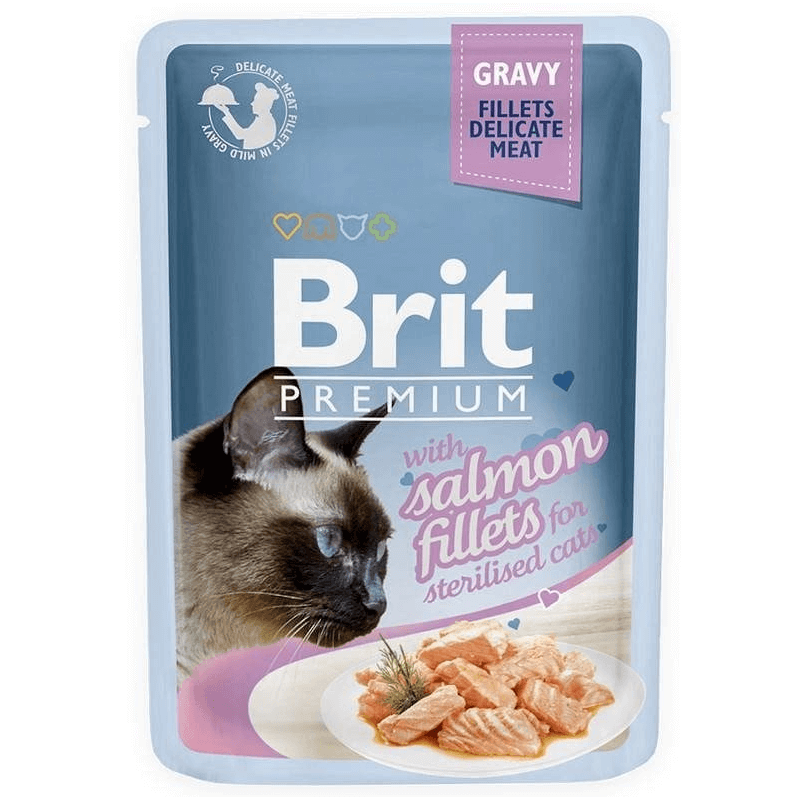  NIE RUSZAĆ Karma mokra dla kotów sterylizowanych Brit Pouch Gravy Sterilised Fillets Salmon 85 g