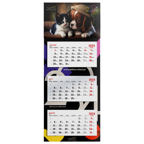 Kalendarz 2024 trójdzielny Pies i kot
