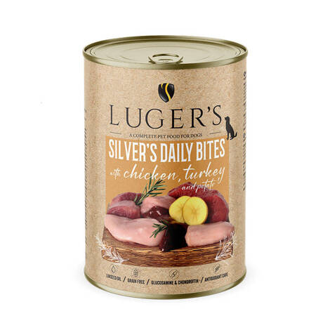 Karma mokra dla psa Luger's Silver's Daily Bites z kurczakiem, indykiem i ziemniakiem 400 g