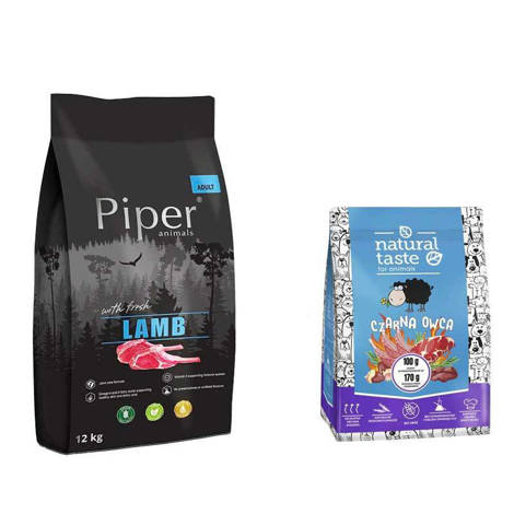 Karma sucha dla psa Piper Animals z jagnięciną 12 kg + Karma suszona Natural Taste Czarna Owca 1 kg