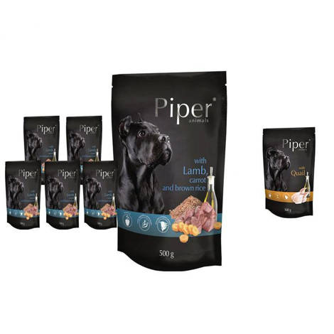 Mokra karma dla psa Piper Animals z jagnięciną i marchewką zestaw 10 x 500 g + gratis Piper Animals z przepiórką 500 g