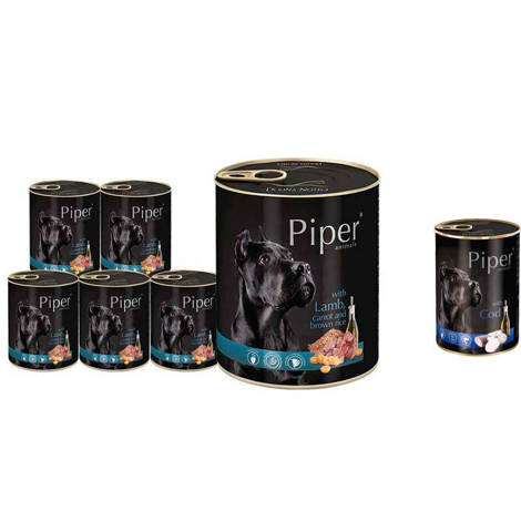 Mokra karma dla psa Piper Animals z jagnięciną i marchewką zestaw 12 x 800 + gratis Piper Animals z dorszem 400 g