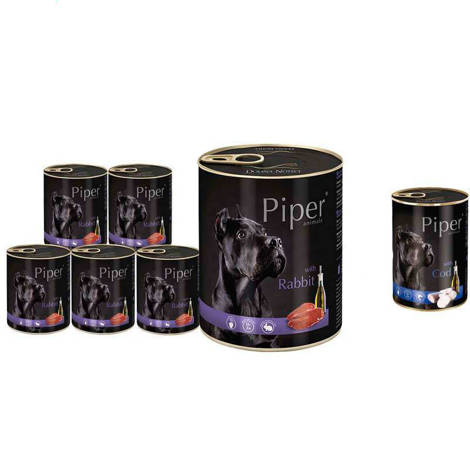 Mokra karma dla psa Piper Animals z królikiem zestaw 12 x 800 g + gratis Piper Animals z dorszem 400 g