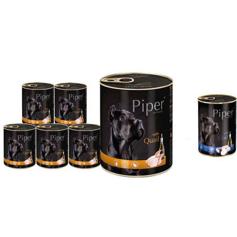 Mokra karma dla psa Piper Animals z przepiórką zestaw 12 x 800 g + gratis Piper Animals z dorszem 400 g