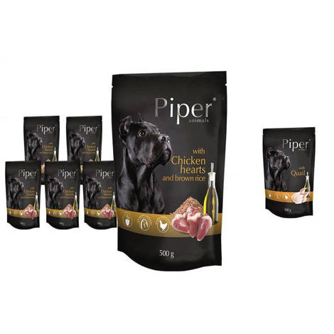 Mokra karma dla psa Piper Animals z sercami kurczaka i ryżem zestaw 10 x 500 g + gratis Piper Animals z przepiórką 500 g