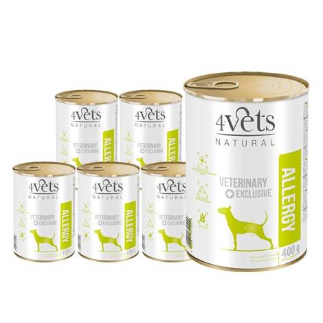 Mokra karma weterynaryjna dla psa z alergią 4Vets Allergy 6 x 400 g + 4vets Natural z jagnięciną 400 g gratis