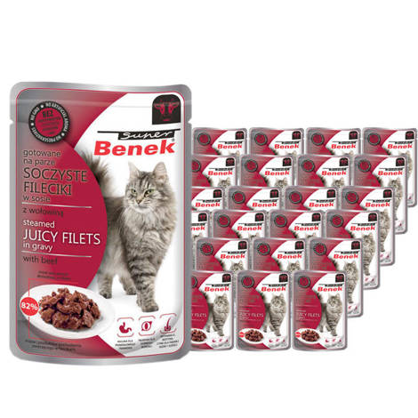 Super Benek Fileciki dla kota w sosie z wołowiną zestaw 24 x 85 g